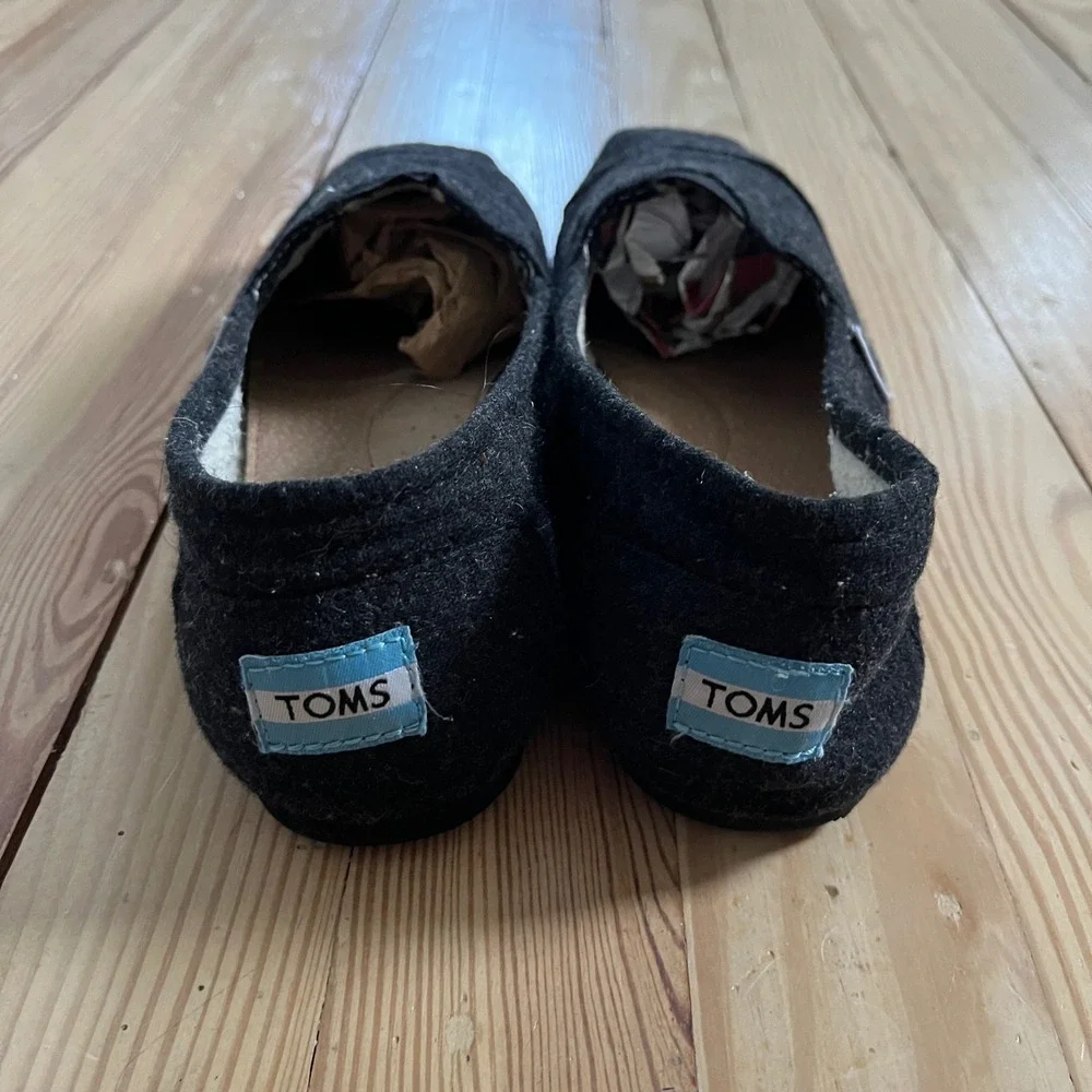 TOMS Womens Black Wool Felt Alpargata Casual Comfort Slip On Shoes Flats Size 9M